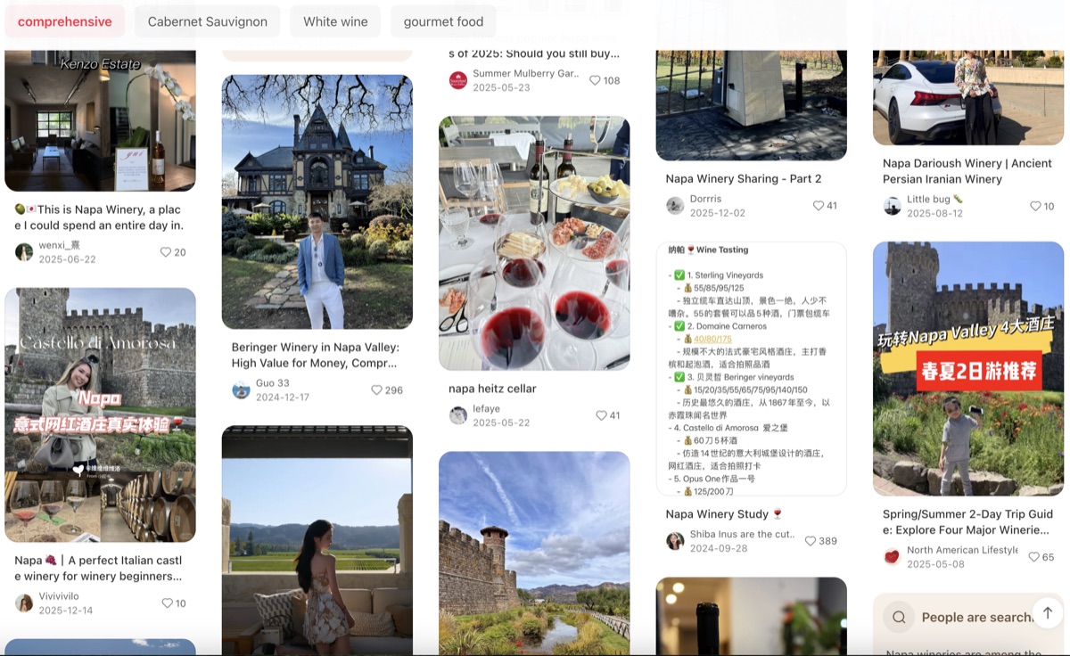 Napa winery reviews on RedNote